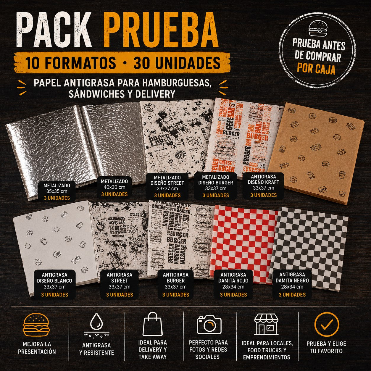 Pack de Prueba - Antigrasa 10 Diseños x 30 unidades
