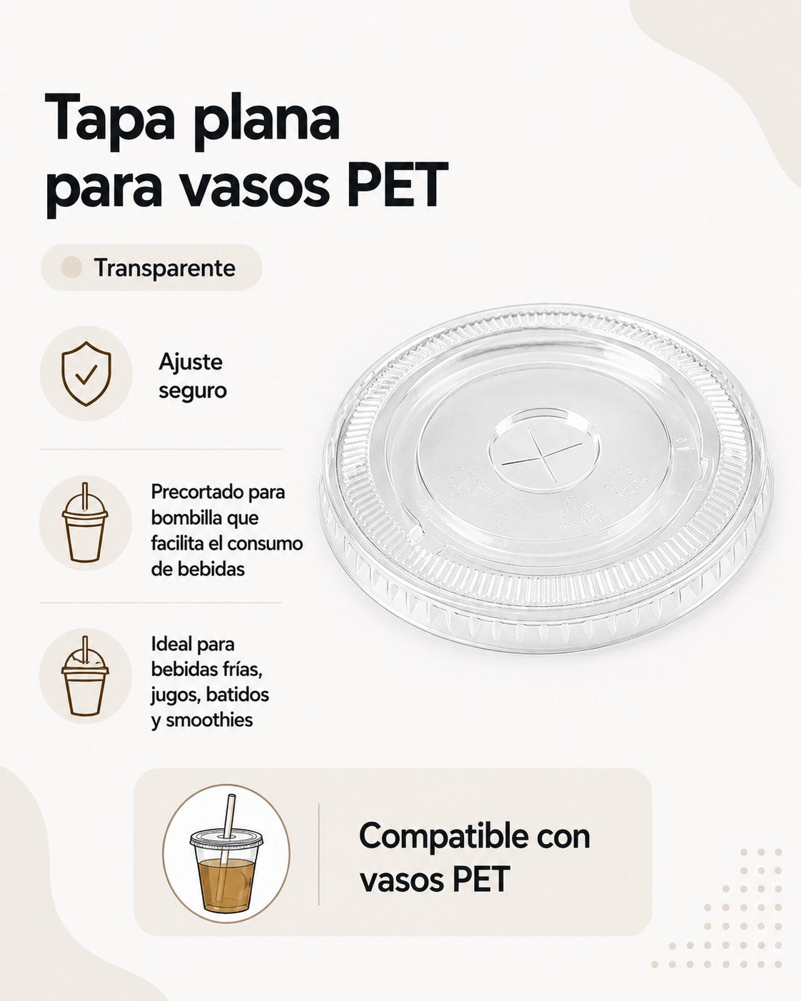 Tapa Plana con Hoyo para Vaso con Logo 16 oz x1.000 und