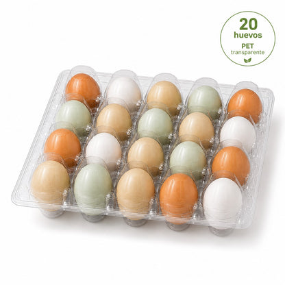 Bandeja PET 20 huevos: Base + tapa transparente x200 und