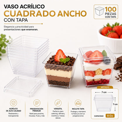 Vaso Acrilico Con Tapa 8 Oz/ 240ml x100 und