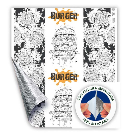 Metalizado 33x37 Antigrasa Diseño Burger x1.000 und