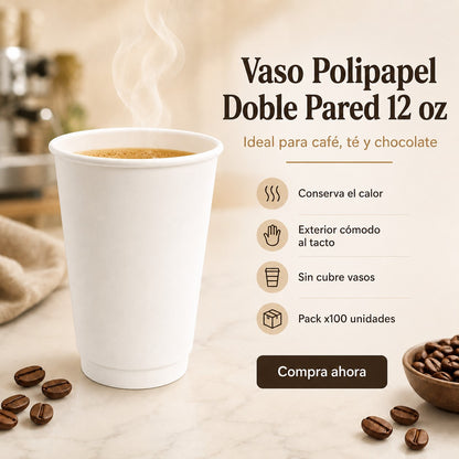 Vaso Doble Pared Blanco 12 Oz x100 und