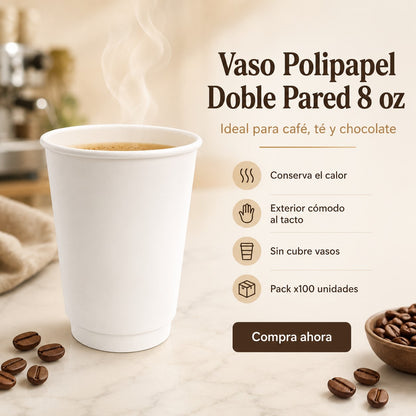 Vaso Doble Pared Blanco 8 Oz x100 und