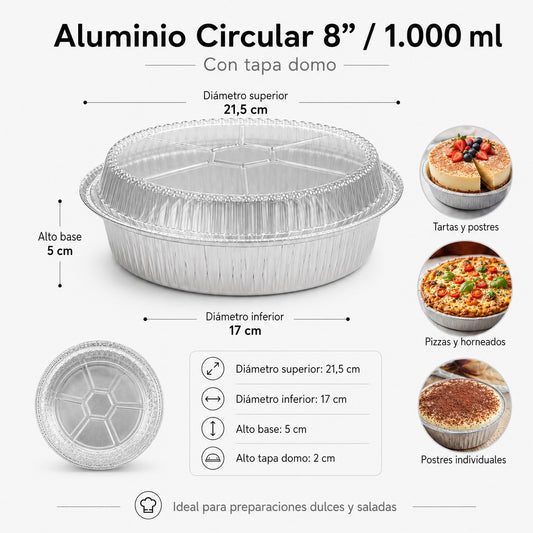 Aluminio Circular con Tapa Domo 1.000ml x125 und