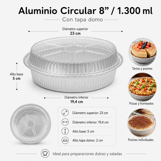 Aluminio Circular con Tapa Domo 1.300ml x125 und