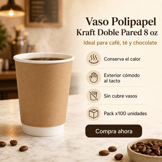 Vaso Doble Pared Kraft 8 Oz x100 und
