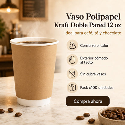 Vaso Doble Pared Kraft 12 Oz x100 und