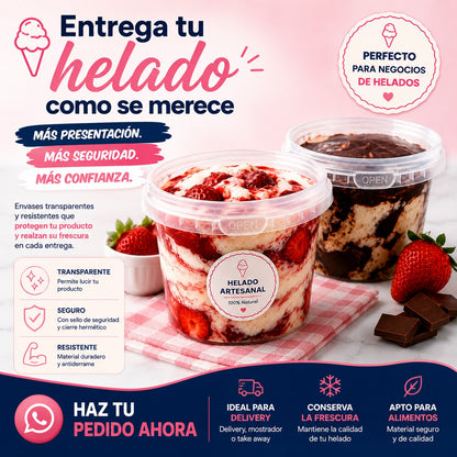 Pote para Helado con Sello 12 Oz x60 und