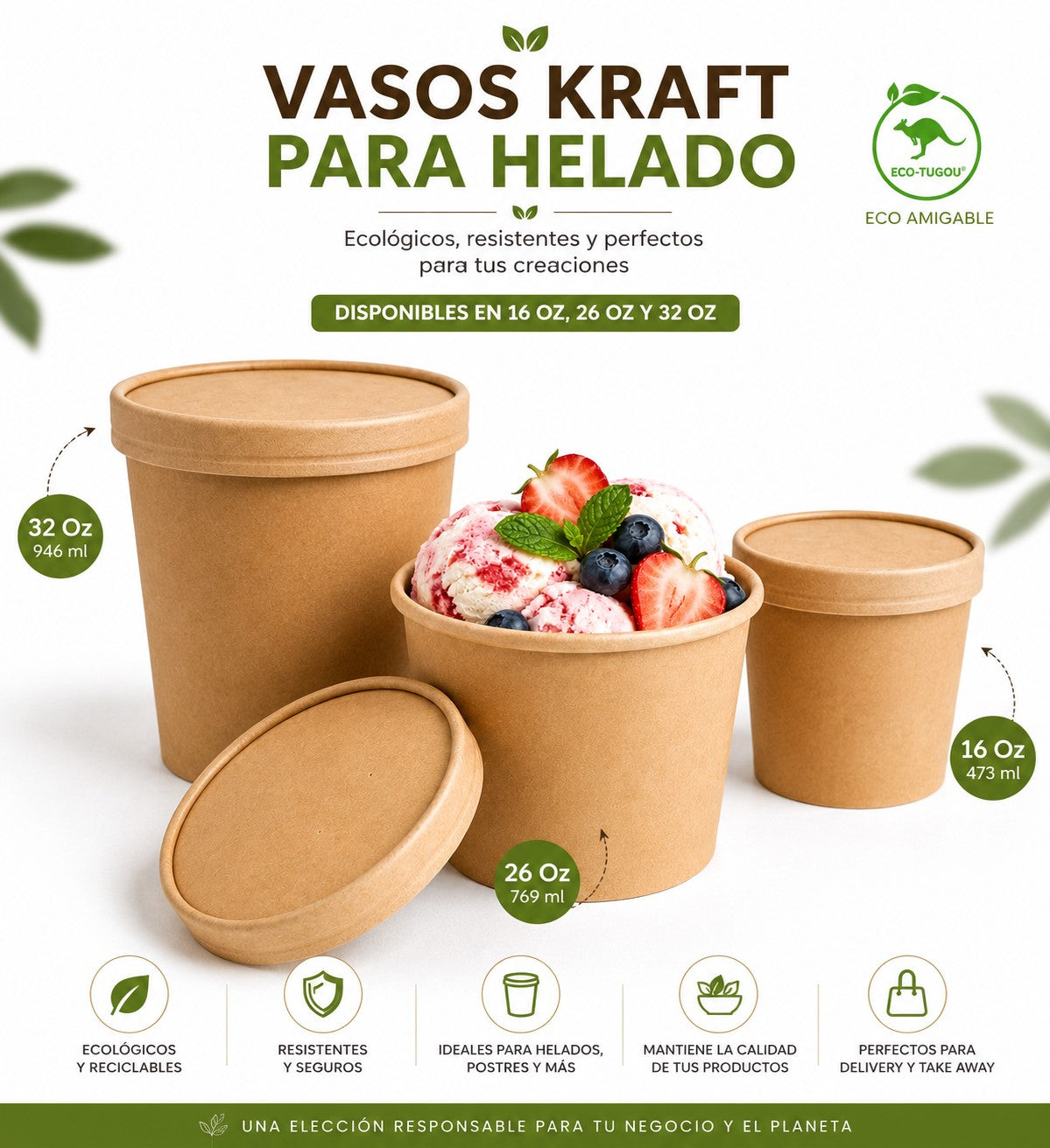 Pote Kraft para Helado con Tapa 16 Oz x250 und