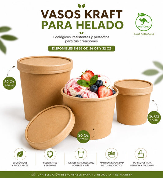 Pote Kraft para Helado con Tapa 16 Oz x250 und