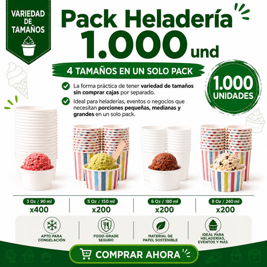 Pack 2 Heladería 1.000 unidades: 3, 5, 6 y 8 Oz