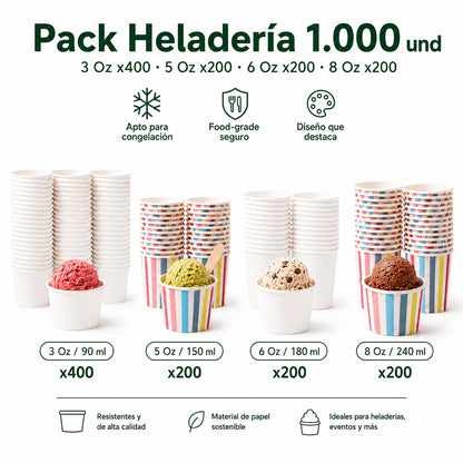 Pack 2 Heladería 1.000 unidades: 3, 5, 6 y 8 Oz