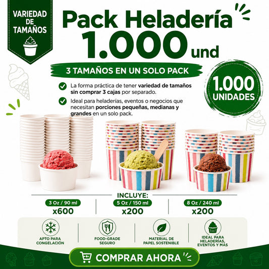 Pack 1 Heladería 1.000 unidades: 3, 5 y 8 Oz