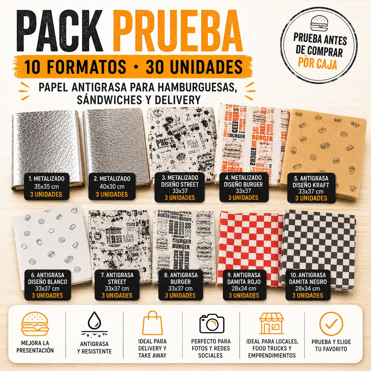 Pack de Prueba - Antigrasa 10 Diseños x 30 unidades