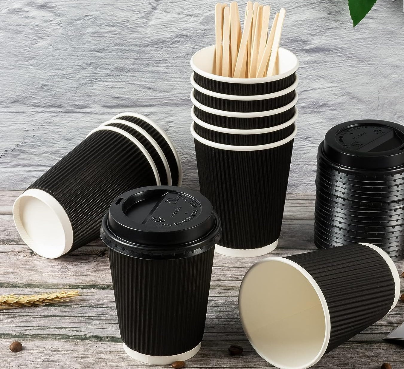 Vaso Ripple Negro 12 Oz + Tapa