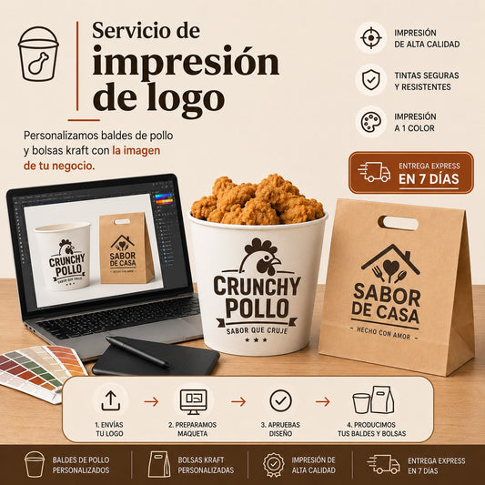Impresión de Logo en Baldes y Bolsas Kraft x1.200 und