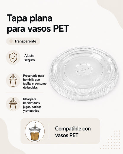 Tapa Plana Vaso Pet 12 Oz x100 und