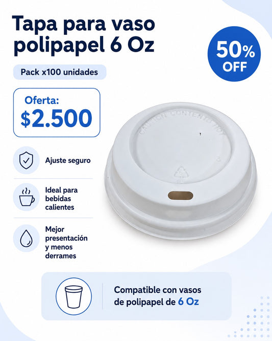 Tapa Blanca Vaso 6 Oz x100 und