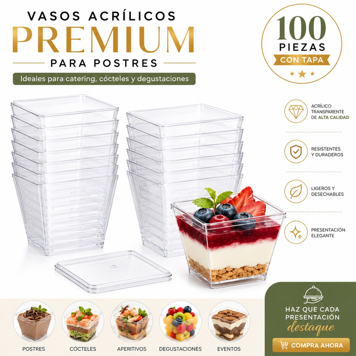 Vaso Acrilico Con Tapa 2 Oz/ 60ml x100 und