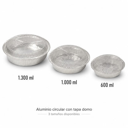 Aluminio Circular con Tapa Domo 600ml x125 und