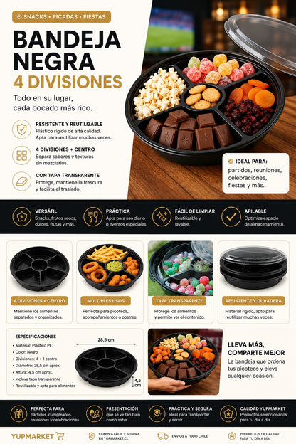 Bandeja Negra 4 divisiones x25 und