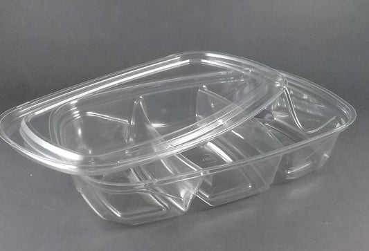 Envase transparente ovalado 3 div. con tapa