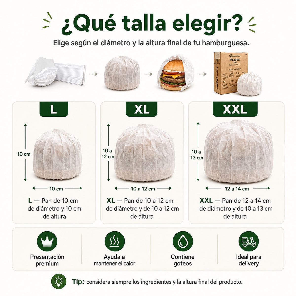 PleatPak® Envoltorio Americano para Hamburguesas x500 und – Talla L