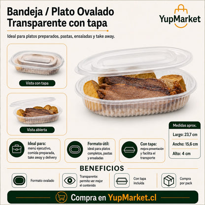 Plato Transparente sin división con tapa x150 und