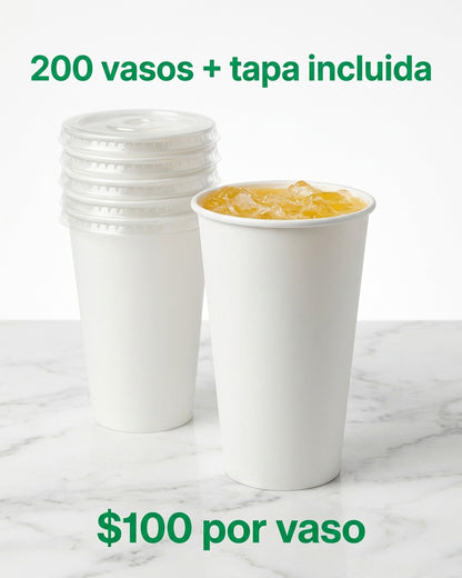 Vaso Bebida Tipo Mc + Tapa Plana 16 Oz x200 und
