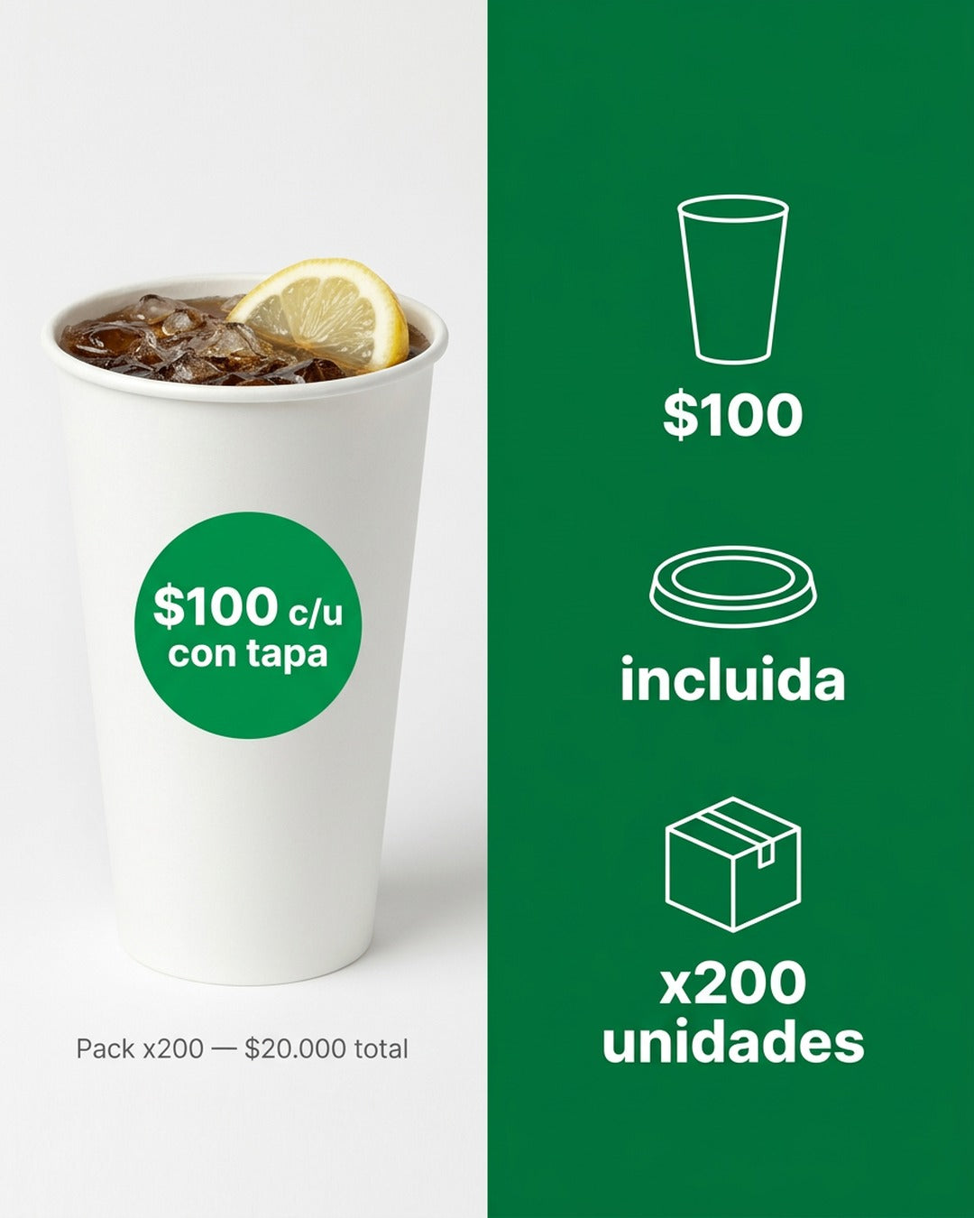 Vaso Bebida Tipo Mc + Tapa Plana 16 Oz x200 und