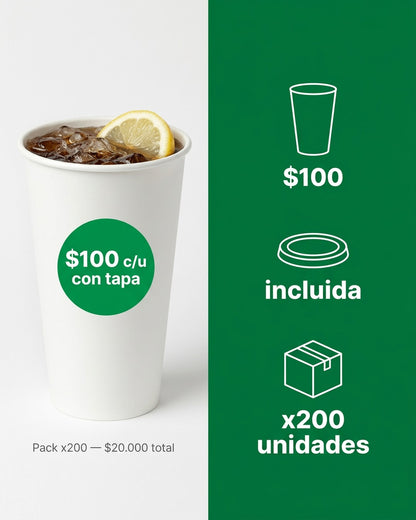 Vaso Bebida Tipo Mc + Tapa Plana 16 Oz x200 und