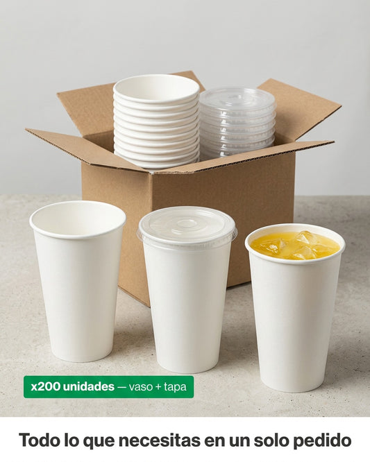 Vaso Bebida Tipo Mc + Tapa Plana 16 Oz x200 und