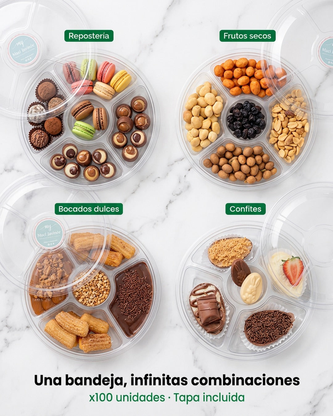 Bandeja Con Tapa 4 Divisiones x100 und