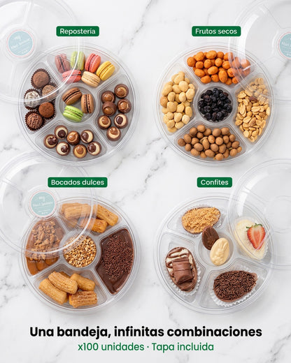 Bandeja Con Tapa 4 Divisiones x100 und
