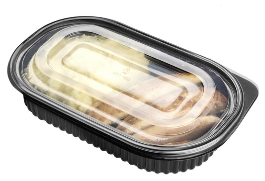 Bandeja / Plato Ovalado Negro sin división con tapa