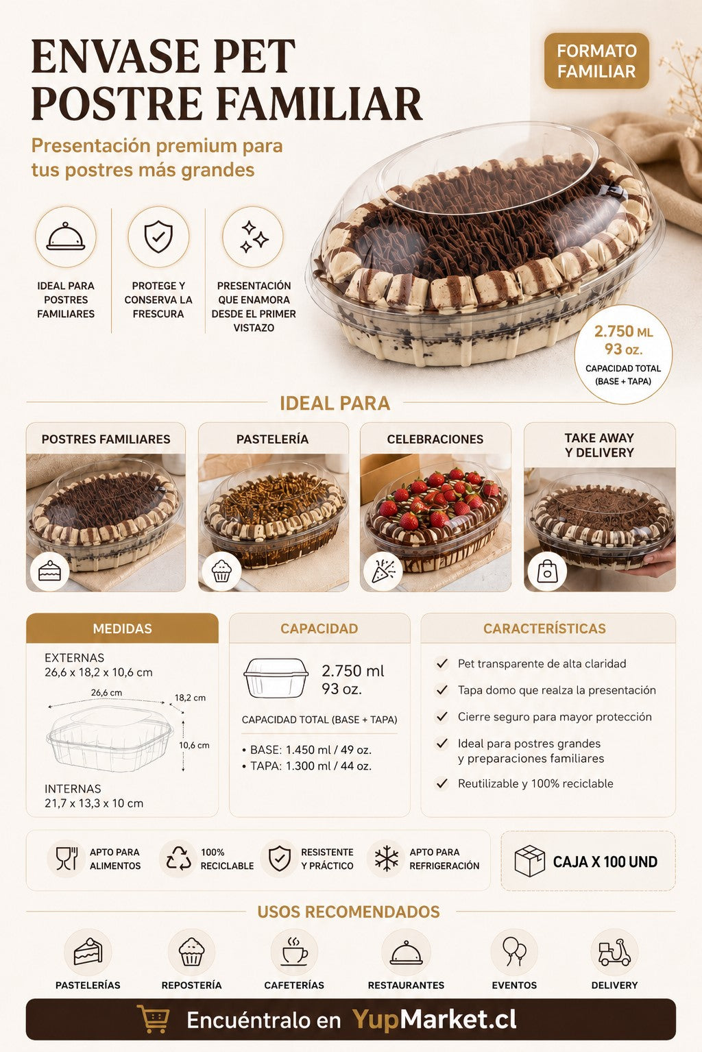 Postre Familiar Tapa Domo x100 und