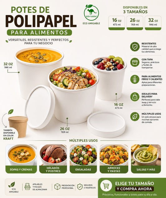 Pote Polipapel Blanco Con Tapa 16 Oz x250 und