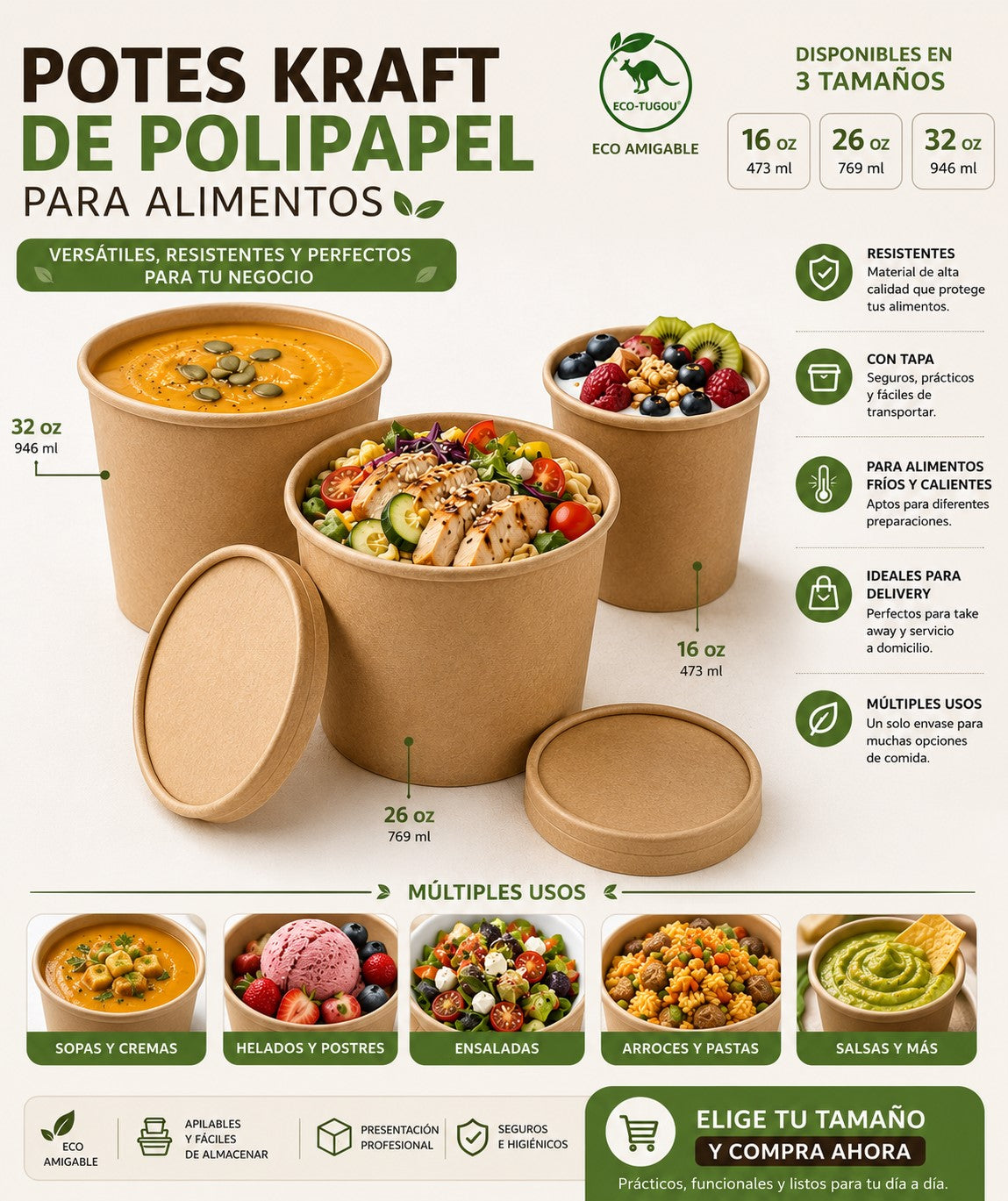 Pote Polipapel Kraft Con Tapa 16 Oz x250 und