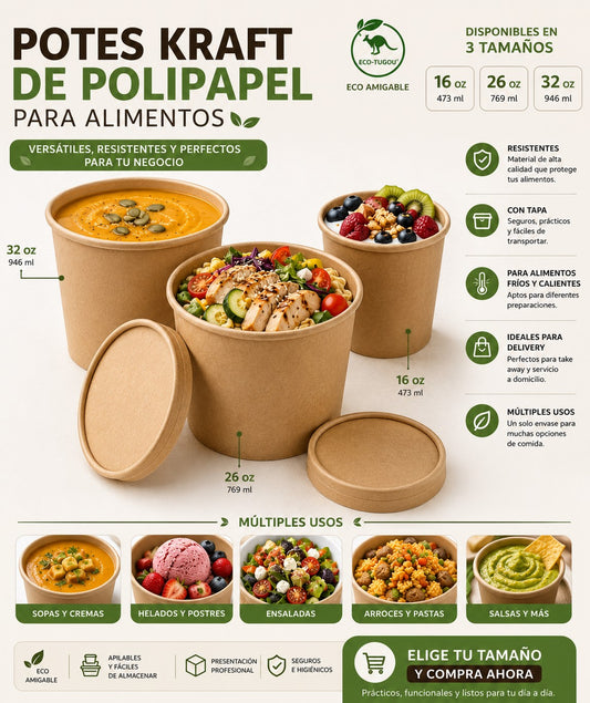 Pote Polipapel Kraft Con Tapa 16 Oz x250 und