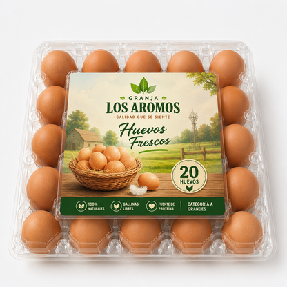 Bandeja PET 20 huevos: Base + tapa transparente x200 und