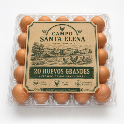 Bandeja PET 20 huevos: Base + tapa transparente x200 und
