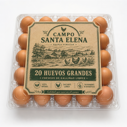 Bandeja PET 20 huevos: Base + tapa transparente x200 und