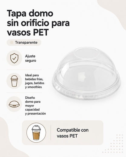 Tapa Domo Sin Hoyo Vaso Pet 16 Oz x100 und