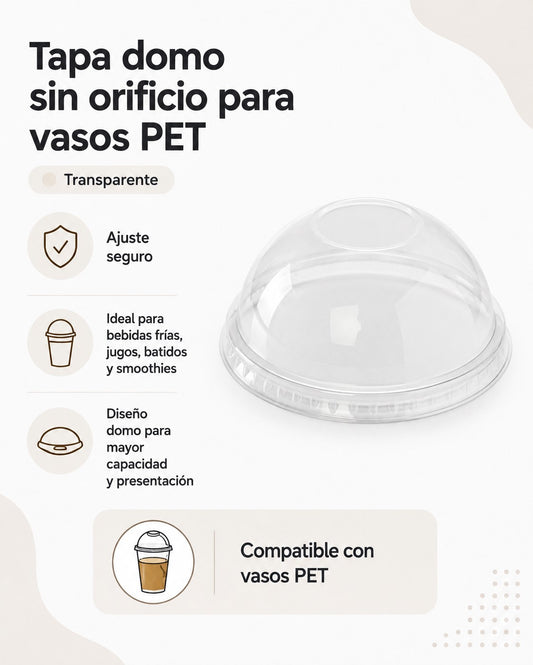 Tapa Domo Sin Hoyo Vaso Pet 12 Oz x100 und